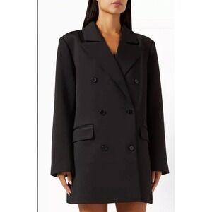 GOOD AMERICAN Scuba Double Breasted Black Coat Peaked‎ Lapels 4 Button Cuffs 2XL